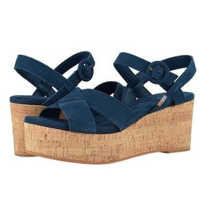 Toms Blue Suede Wedges